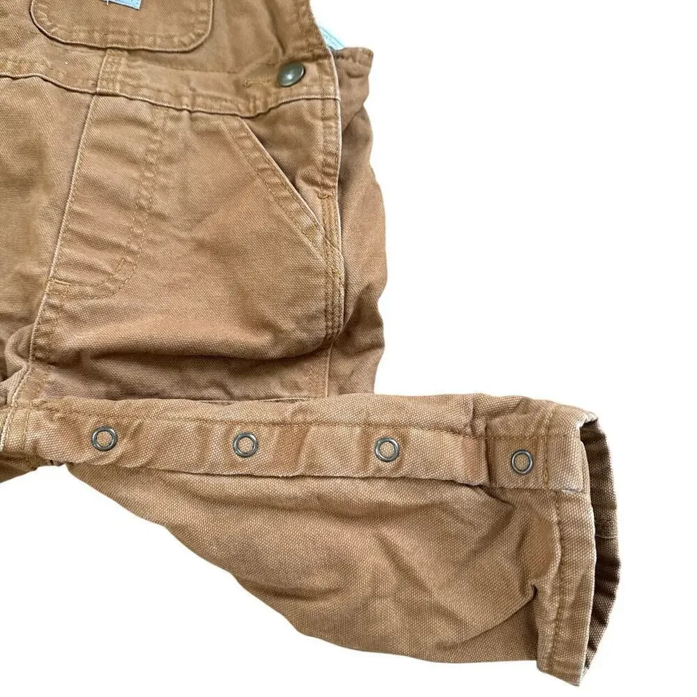 Baby Carhartt Duck Bib Overalls Brown 100% Cotton Fleece Lined Size 12 months